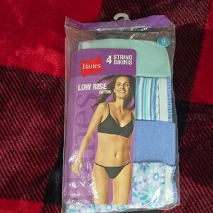Hanes 4-Pack Low Rise String Bikinis - Blue and Green